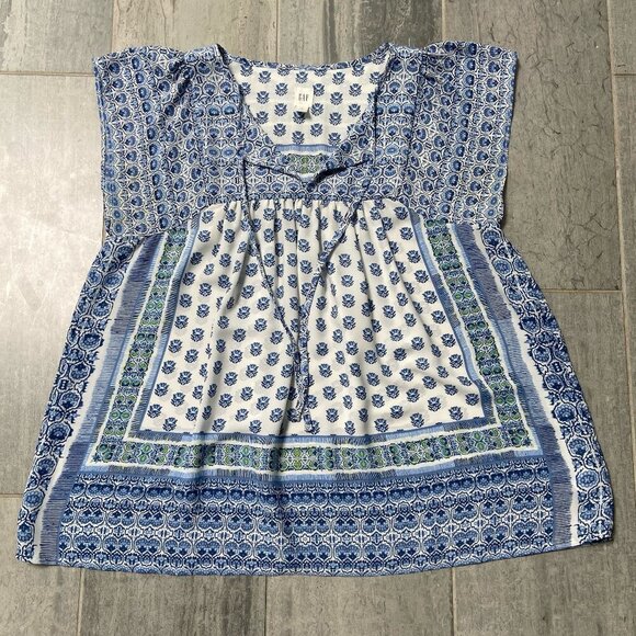 GAP Floral Mixed Print Tie V-Neck Sleeveless Lightweight Top Blouse Blue Small - Picture 1 of 9